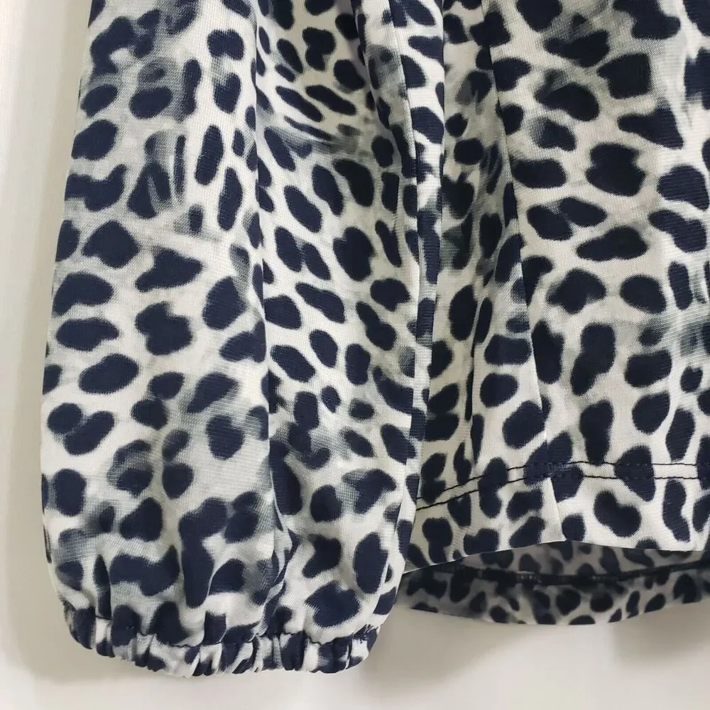 Jones New York Sport Womens Tunic Top Large Animal Print Pockets Split V Neck